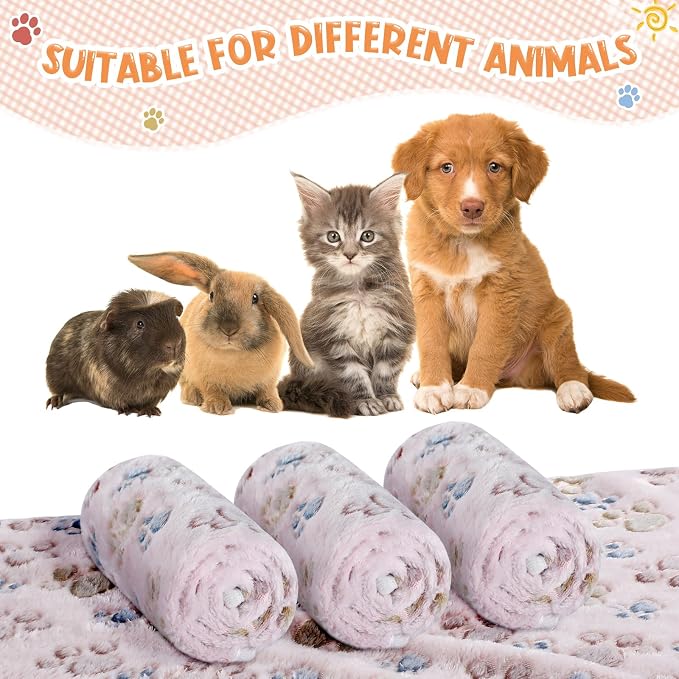Tatuo 4 Pack Fleece Dog Blankets for Puppy Cats Multi-Size Sleep Mat for Pet Guinea Pig Soft Washable Warm Crate Bed Puppy Teething Toys Print Pattern Blanket Indoor(Beige,30 x 20.5 Inch,Paw) - Image 7