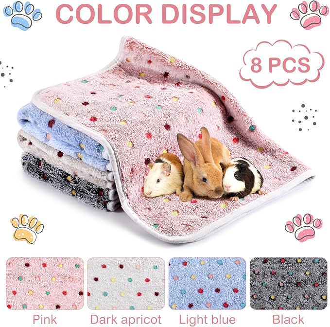 Tudomro 8 Pcs Absorbent Guinea Pig Blankets Washable Small Animal Fleece Bedding Cage Liners Reusable Pet Sleep Mat Pad Cover for Ferret Chinchilla Furniture Protection(Dot,12 x 12 Inch) - Image 7