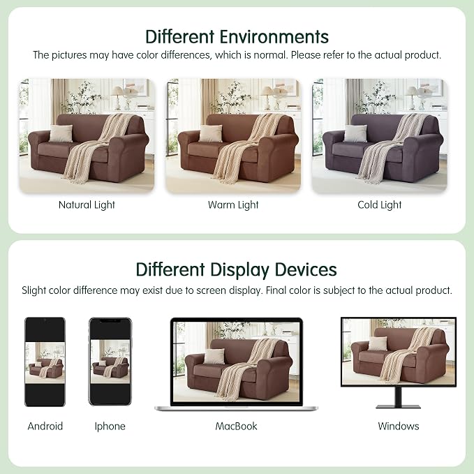 CHUN YI 3 Piece Velvet Couch Covers for 2 Cushion Couch, Water Resistant Loveseat Covers, Non Slip High Stretch Thick Furniture Protector for Dogs Pets, Medium, Brown - Image 9
