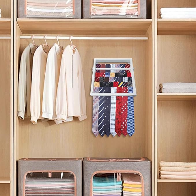 Tie Rack Wall Mounted, Adjustable Angle Tie Organizer for 60 Ties & Scarves | Holds up to 60 Ties, 10 Angle Slots, Wall-Mounted Easy Installation, Long-Lasting Design - Image 6