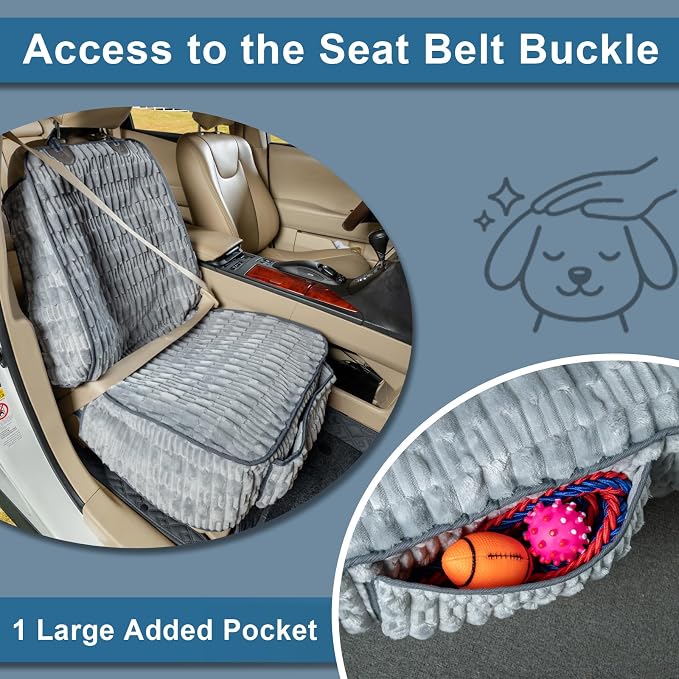Front Seat Dog Car Seat Cover, Plush Waterproof Protector, Grey | Non-Slip Backing, Soft, Side Flaps, Full Coverage, Hair, Dirt & Scratch Defense, Machine Washable, Fits Cars, SUVs & Trucks - Image 7