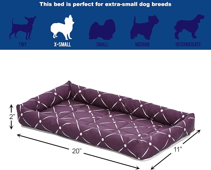 MidWest Homes for Pets 40222-PLD Quiet Time Couture Ashton Bolster Pet Bed, Small Dog/22, Plum & White Diamond Pattern - Image 5