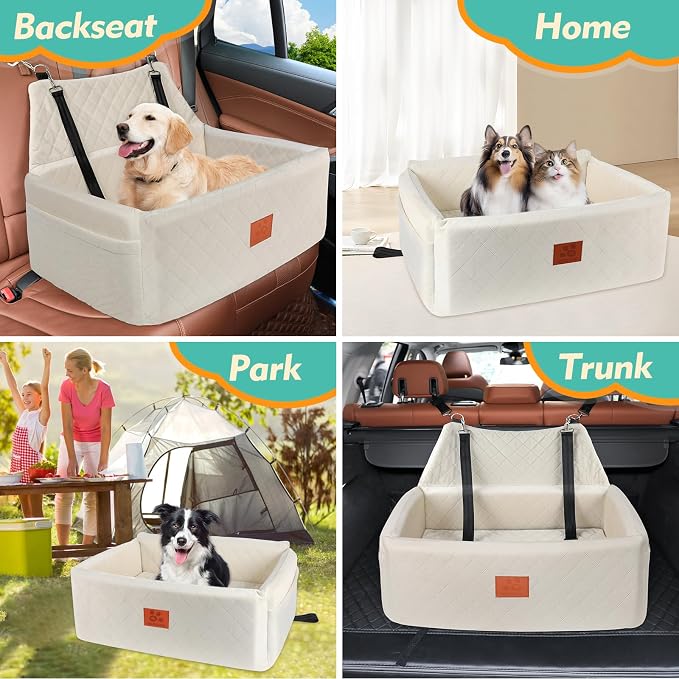NEEZUKAR Dog Car Seat for Large Medium Dogs,Washable Pet Carseat Under 55 lbs or 2 Small Dogs,Dog Booster Seat Travel Bed with Thick Cushion,2 Safety Leashes - Image 6