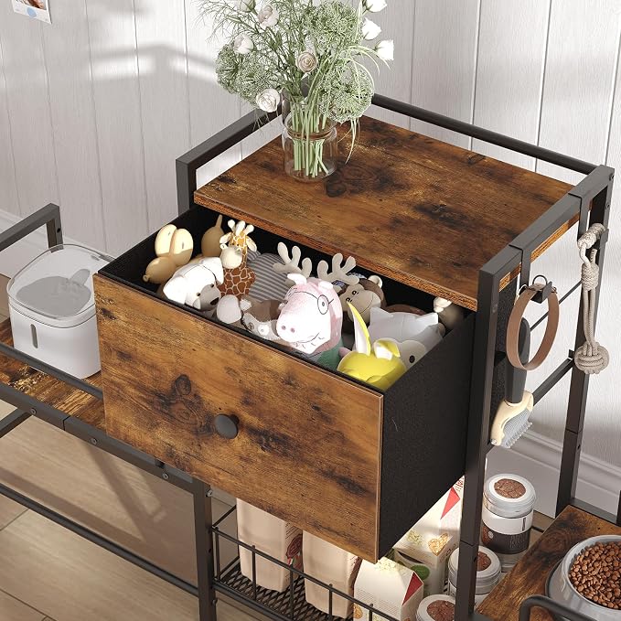 HOOBRO Raised Dog Bowl Stand with Storage, Lifted Feeding Station, Elevated Bowl Holder, 4 Adjustable Heights, for Large Medium Small Dogs, with 1 Drawer and 2 Hooks, Rustic Brown BF23PO03G1 - Image 9