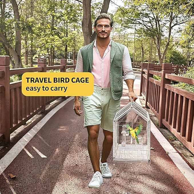20.5 inch Small Bird Cage, Parrot Cage, Portable Bird Carrier, Travel Carrier Cage for Home, Outing, Pet Clinic, Temporary Placement, for Small Medium Birds(White) - Image 6