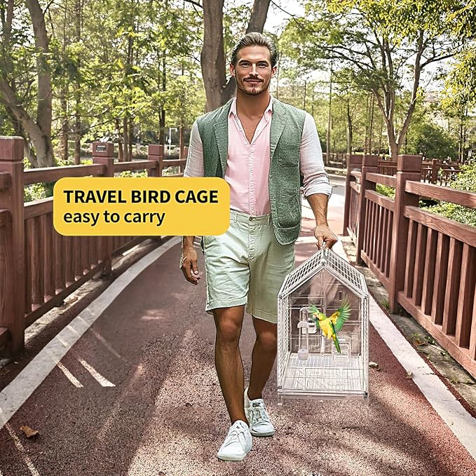 20.5 inch Small Bird Cage, Parrot Cage, Portable Bird Carrier, Travel Carrier Cage for Home, Outing, Pet Clinic, Temporary Placement, for Small Medium Birds(White) - Image 6