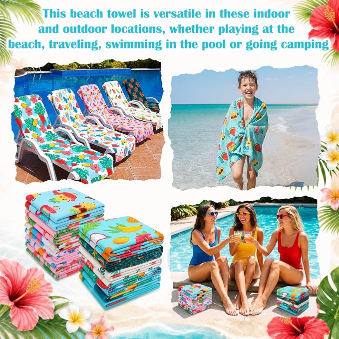 FuWeave 10 Pack Microfiber Beach Towel 28 x 55 Inch Oversized Large Thin Beach Towels for Pool Camping, Sand Free Lightweight Blanket for Women Adults Travel Swimming Sport (Watermelon) - Image 7