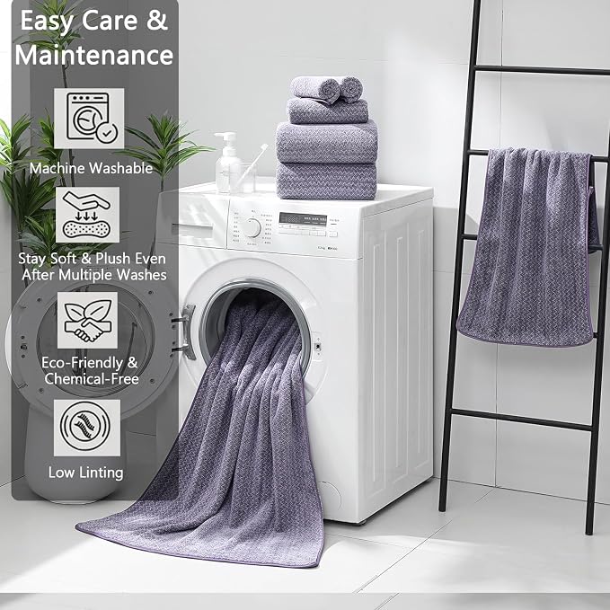 Ycosy Hand Towels Set 16x31 Inches,Soft Microfibers Bathroom Towel Set 2 Pack,Highly Absorbent Quick Dry Luxury Towel Hotel Spa Gym Hand Towel Collection for Bathroom,Dark Purple - Image 7