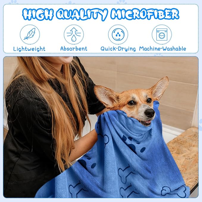 Tatuo 22 Pcs Dog Towels for Drying 20 x 40 Inch Pet Bath Towels Absorbent Microfiber Towel Quick Drying Puppy Bathing Supplies for Small Medium Large Dog Puppy Cat(Blue,Bone Pattern) - Image 6