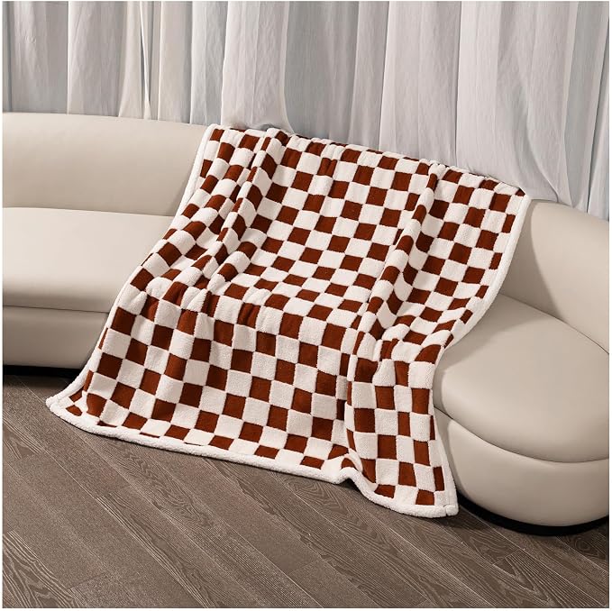 Waterproof Pet Blanket, Brown Checked Pets Throw Blankets for Dog Bed Covers Couch Sofa Stylish Jacquard for Puppy Cats Washable Reversible Furniture Protection Covers (Coffee Check,M) - Image 3