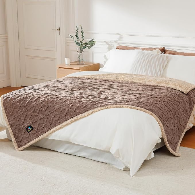 Luciphia Waterproof Blanket for King Bed Reversible Fleece Couch Cover | Reversible waterproof pet blanket soft fleece machine washable protect couch bed, Khaki-thicken 100" x 82" - Image 9
