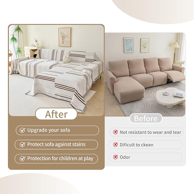 VANJOROY Couch Cover for 2 3 Cushion -Washable 100% Organic Chenille Couch Cover for Dogs Pets, Sofa Cover Protector Soft Sofa Slipcovers Sectional L-Shape with Tassel,71"x 118" - Image 9