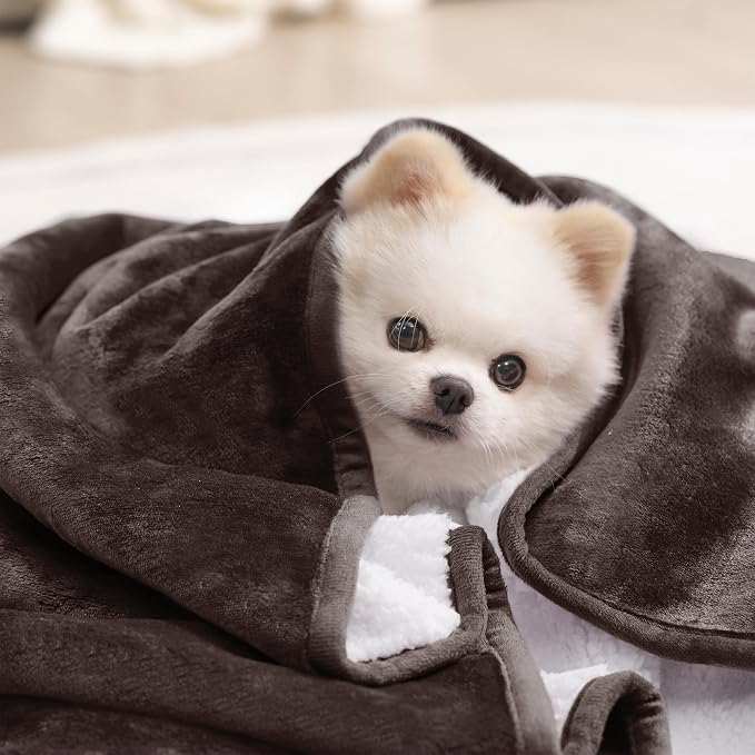 gogobunny Waterproof Bed Blanket, Reversible Sherpa Fleece Throw Blanket for Dog Puppy Cat, Furniture Cover Protects Bed Couch Sofa from Liquid Pee and Pet Fur (Dark Brown, 30x70 inches) - Image 5