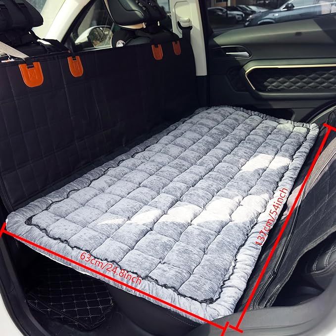 Backseat Pet Bed Mat, Truck Plaid Dog Bed for Car Back Seat, Deluxe Dog Seat Covers, Non-Slip Travel Pet Mat, Fit for Backseat Extenders and Trucks SUVs (Grey, 24.8x54 inch)