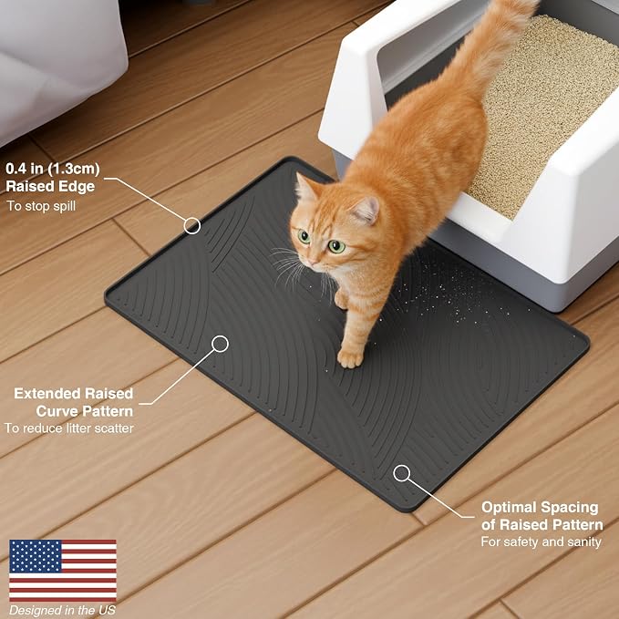 Cat Litter Box Mat - SM Small Medium Size 24 x 17 in, Water Proof, Kitty Litter Trapping Mat, Easy to Clean, Scatter Control, Odorless, Pet Supplies for Indoor Cats, Dark Gray - Image 8