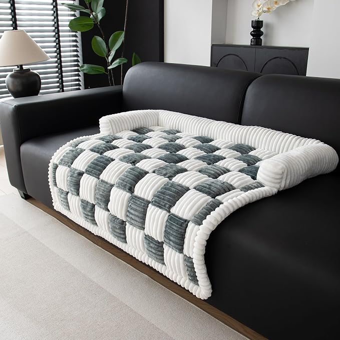 TOPCHANCES Dog Couch Cover,Thickened Quilted Plaid Funny Fuzzy Pet Couch Covers for Sofa,Washable Non Slip Pet Mat Sofa Dog Cover Protector for Large Dogs(Gray,30x30inch) - Image 8