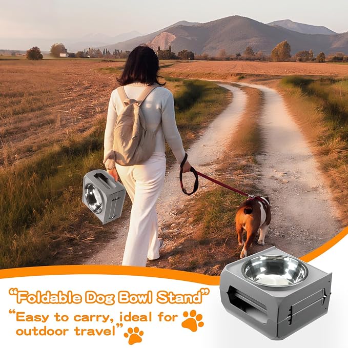 Elevated Dog Bowls for Large Dogs 5 Adjustable Heights 7.5"-15.4", 2 X-Large 10” Stainless Steel Bowls, Heavy Duty Raised Dog Bowl Stand Foldable Pet Feeder for Dogs Shoulder Height Over 15”, Grey - Image 8