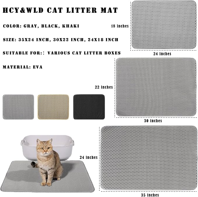 HCY&WLD Cat Litter Mat, 45x26/35x24/30x22/24x18 Inch Double Layer Cat Litter Box Mat, EVA Non-Slip, Waterproof Urine Proof Cat Litter Catcher Mat, Easy Clean Scatter Control (35x24 Inch, Black) - Image 7
