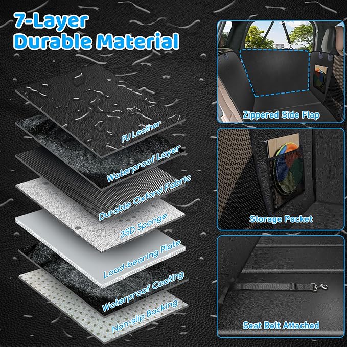 URPOWER PU Leather Dog Back Seat Extender for Full-Size Crew Cab Trucks | Supports 550 lbs, Stable 3-Panel Hard Bottom, Added High-Density Foam for Comfort, Waterproof 900D Oxford, 45% More Space - Image 7