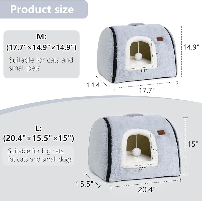cat Bed cave-cat beds for Indoor Cats,Soft and Comfortable Cute Pet Bed,cat House,with Removable Washable Cushioned Pillow,Enclosed cat Bed,Kitty pet hut、Hideaway,Small Large Dog Tent (Grey) - Image 9