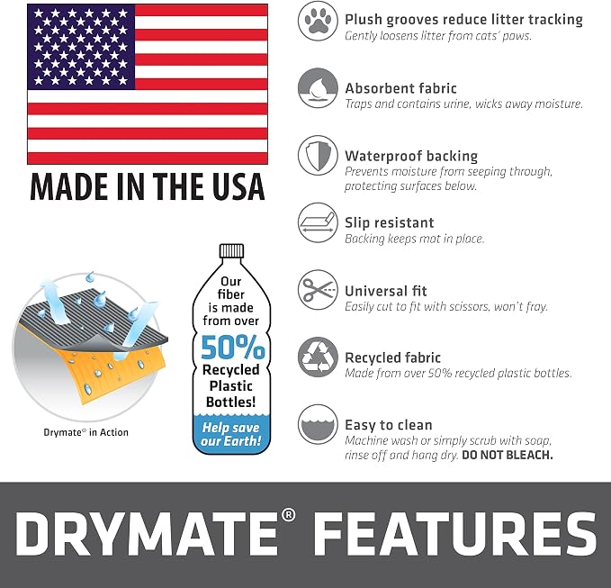 Drymate Cat Litter Box Mat, Litter Trapping Mat, Charcoal, 30x45 Jumbo XXL | Waterproof, Urine-Proof, Absorbent, Machine Washable, Soft on Paws, Contains Mess, Protects Floors, Kitten Supplies, USA Made - Image 7