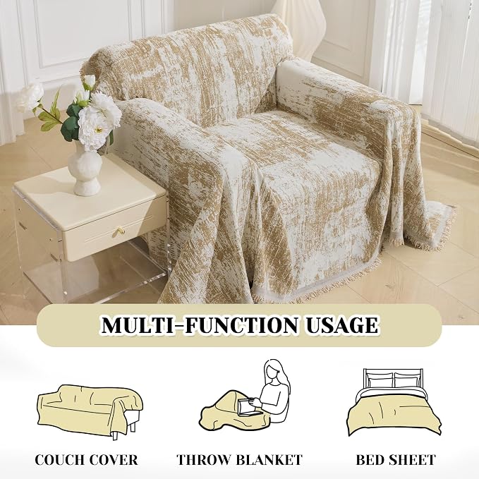 MEETSKY Small Couch Cover Oversized Recliner Covers Washable Armchair Sofa Cover for Dog, Chenille Khaki Abstract Geometric Jacquard Sofa Throw Cover Durable Modern Single Sofa Slipcovers, 71" X 91" - Image 8
