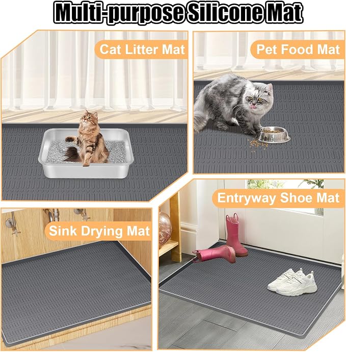 Silicone Cat Litter Mat 47" x 35" Cat Mat for Litter Box, Dark Grey | Extra Large Cat Litter Trapping Mat for Floor, Waterproof, Non-Slip Kitty Litter Box Mat with Raised Edge, Easy to Clean - Image 8