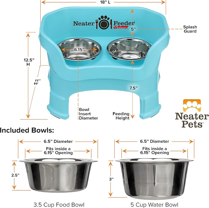 Neater Feeder Deluxe Mess-Proof Elevated Dog Bowls for Medium Dogs (19–40 lbs), 2 Height Adjustable (10” & 12.5”) No-Spill Raised Dog Bowl Stand, Stainless Steel Food Bowl Set, Made in USA, Aquamarine - Image 9