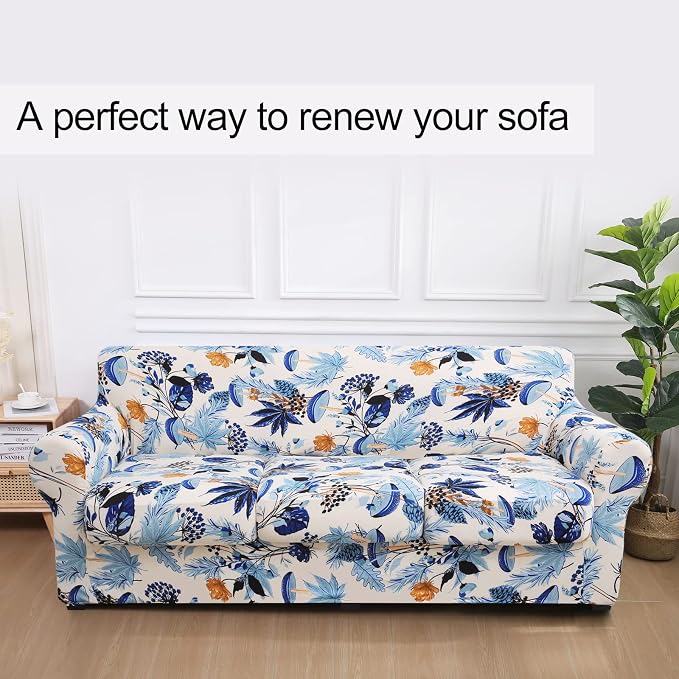 hyha Stretch Couch Covers, Sofa Cover for 3 Cushion Couch Pet Friendly | Floral Pattern, Printed, 4 Pieces, 3 Separate Cushion Sofa, Durable Anti-slip Washable Protector with Elastic Bottom for Dogs - Image 8
