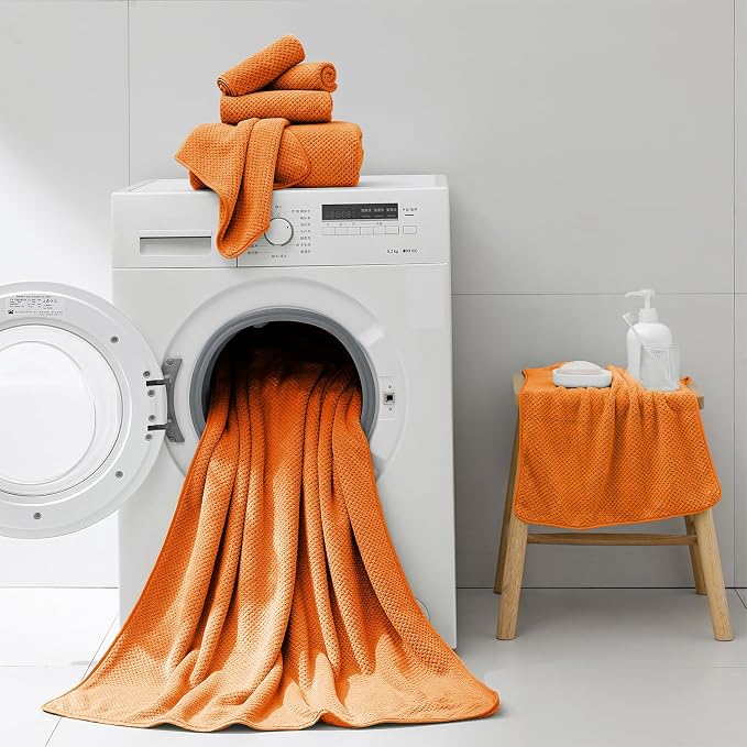 18 Piece Microfiber Bath Towels Set - 6 Bath Sheets,6 Hand Towels And 6 Washcloths,Soft Family Towels,Highly Absorbent Bathroom Towel,Quick Dry Shower Towel Luxury Towels For Hotel Spa Dorm-Tangerine - Image 7