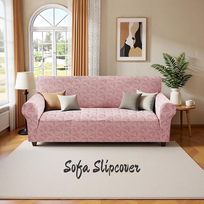 YEMYHOM 1 Piece Stretch Oversized Couch Covers for 4 Seat, Jacquard Extra Large Sofa Cover with Non-Slip Elastic Bottom, Thickened Slipcover Furniture Protector for Dogs Pets (X-Large, Pink) - Image 8