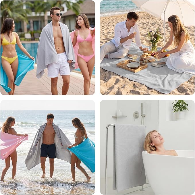 REDKISS Oversized Beach Towels, 4 Pack Microfiber Towel Set for Adults, Lightweight, Quick Dry, Absorbent & Sand Proof, 62x31 Inch, Pool Towels – Gray - Image 8