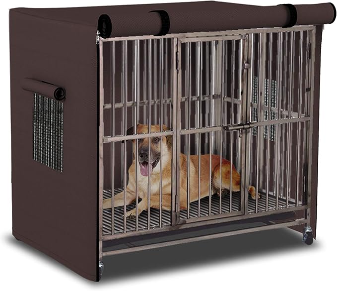 Dog Crate Cover 12 Oz Waterproof - Heavy Duty Privacy Dog Crate Cover with Mesh Pocket & Roll Up Window - Universal Fit Dog Kennel Cover (32" H x 49" W x 31" D, Coffee) - Image 7