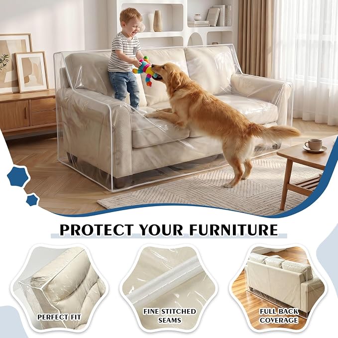 TAOCOCO Plastic Couch Cover 96" W Heavy Duty Clear 3 Seat Sofa Covers, Thick Vinyl Plastic Cover for Protection Against Cat & Dog Clawing, Waterproof & Dustproof Sofa Protector for Storage and Moving - Image 7