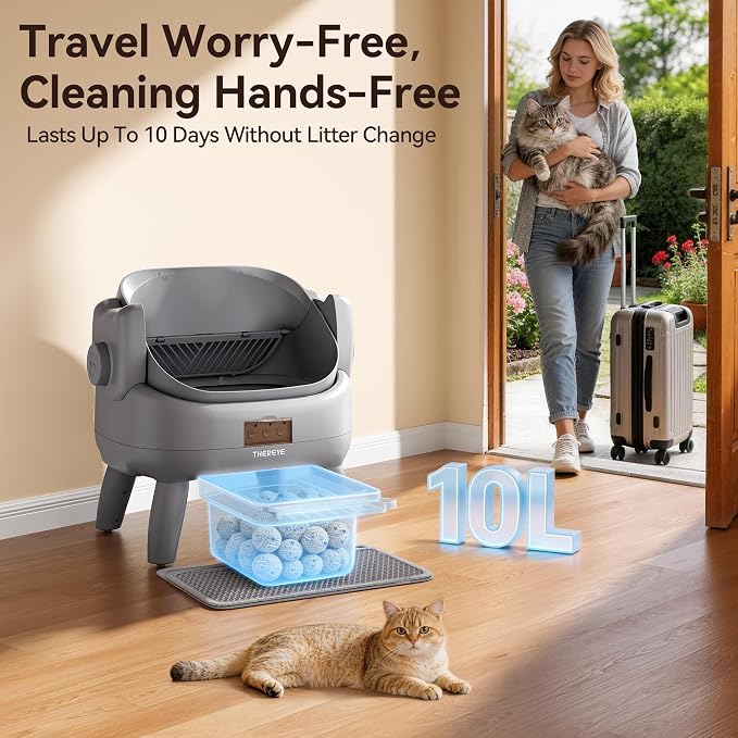 Thereye Automatic Litter Box with Entry Step, Open-Top Self Cleaning Litter Box, App Control & Safety Protections, 10L Waste Bin with Odor Control Smart Cat Litter Box with Trash Bags/Litter Mat - Image 7