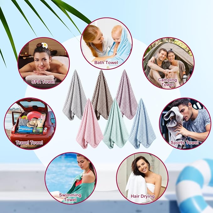 SmoothNovelty 18 Pack Microfiber Bath Towels Bulk 27'' x 60'' Oversized Size Bath Towel Highly Absorbent Extra Large Soft Drying for Beach Shower Summer Salon Sport Gym Party (Wave,Pastel) - Image 7