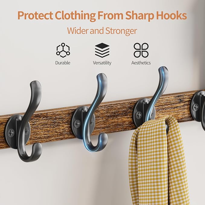29 inch Coat Rack Wall Mount with Shelf, Entryway Wall Shelf with Hooks, Heavy Duty Coat Hanger Wall Mount with Key Holders and Mail Organizer for Living Room, Bedroom, Black & Brown - Image 7