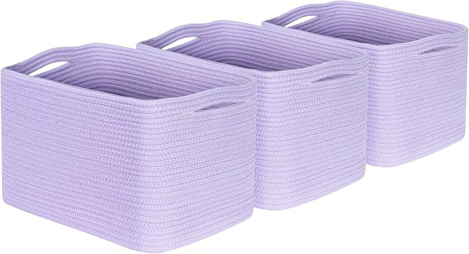 MINTWOOD Design 3-Pack Storage Baskets and Cube Bins for Shelves, Playroom and Classroom, Decorative Woven Closet Organizers for Books, Shoes, and Pantry Items, Lavender Purple - Image 8