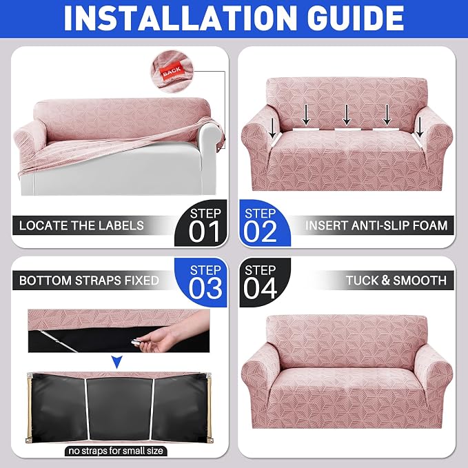 YEMYHOM 1 Piece Stretch Chair Sofa Slipcovers Couch Covers for 1 Seat, Jacquard Armchair Covers with Non-Slip Elastic Bottom, Thickened Furniture Protector for Dogs Pets kids (Small, Pink) - Image 8