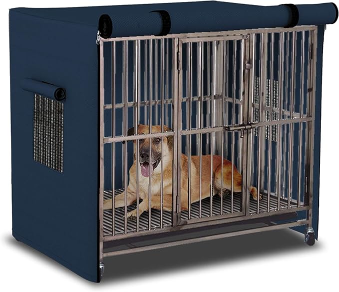 Dog Crate Cover 12 Oz Waterproof - Heavy Duty Privacy Dog Crate Cover with Mesh Pocket & Roll Up Window - Universal Fit Dog Kennel Cover (25" H x 37" W x 24" D, Blue) - Image 7