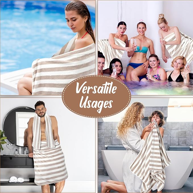 SmoothNovelty 16 Pack Microfiber Bath Towels Bulk 27'' x 60'' Oversized Size Bath Towel Highly Absorbent Extra Large Soft Drying for Beach Shower Summer Salon Sport Gym Party (Stripes,Brown) - Image 7