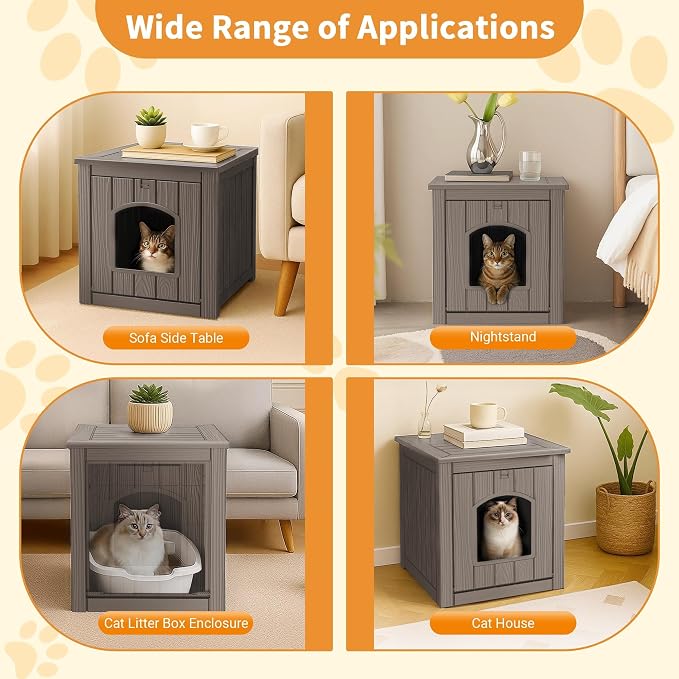 Cat Litter Box Enclosure, Plastic Hidden Litter Box Side Table with Openable Front Door, Cat Box Enclosure Cabinet for Indoor & Outdoor Use, Weatherproof, Easy to Clean & Assemble, Grey - Image 6