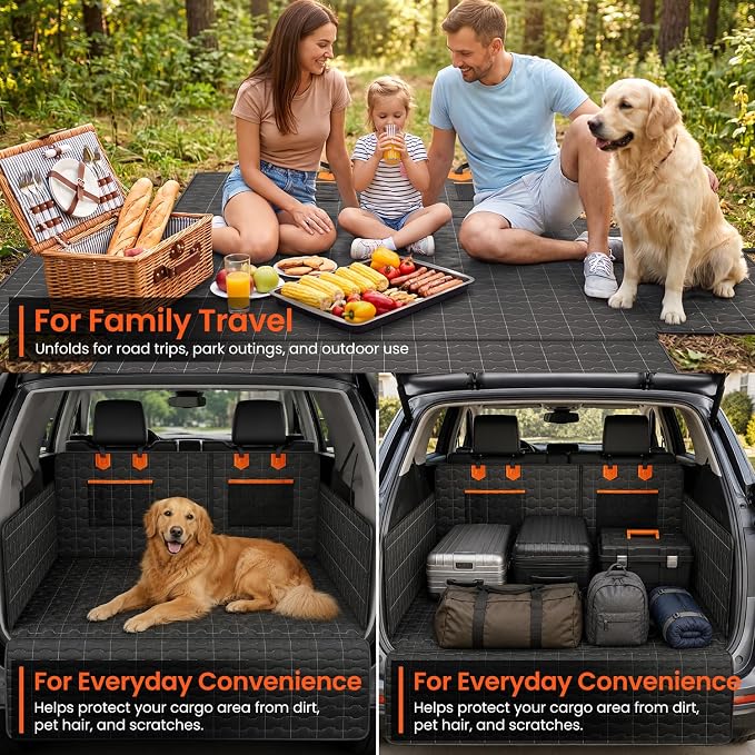 IJVAE SUV Cargo Liner for Dogs, Waterproof Dog Trunk Cover with Bumper Flap Protector, Pet Cargo Mat for SUVs Sedans Vans, Non-Slip Scratchproof Dog Seat Cover,Large Size Universal Fit, Black - Image 6