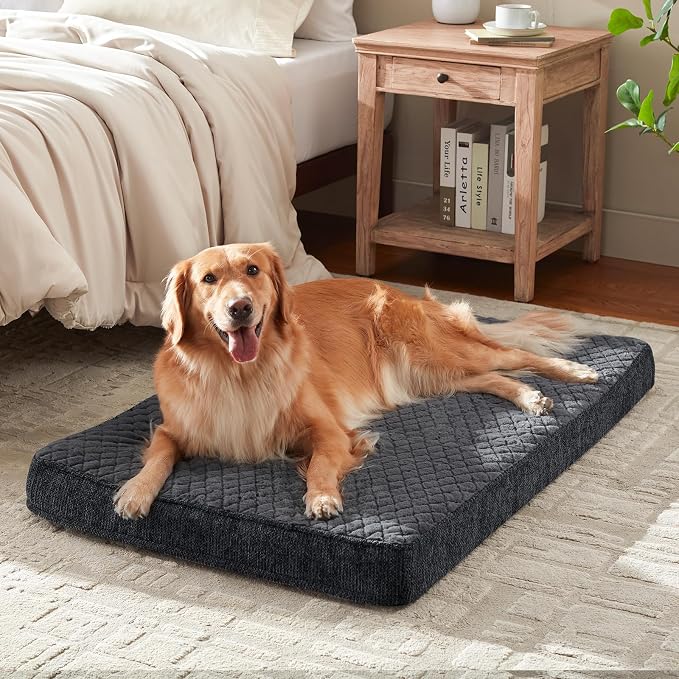 JOEJOY Orthopedic XL Dog Bed for Large Dogs, Waterproof Dog Bed for Crate with Washable Removable Cover, Extra Thick Egg-Crate Memory Foam Pet Beds, Grey, 41"x27" - Image 9