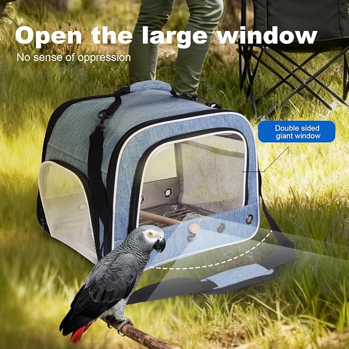 halinfer Bird Travel Carrier Cage for Large Size Parrot, Portable Bag with Metal Tray and Grate to Carry and Transport Medium and Large Birds Like African Grey, Long Tail Cockatiel and Parrot - Image 7