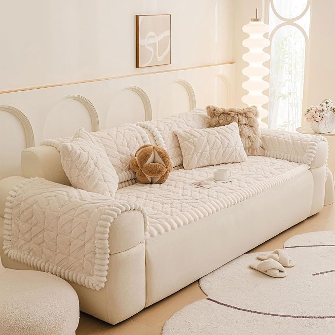 OTOB Couch Cover for Dogs Washable, Non Slip Love Seat Pet Sofa Protector | Off White, 27.6"x59.1", Pet Friendly, All Season, Fuzzy, Modern Geometric Jacquard, Soft Breathable, Couch Protector, Modern - Image 9