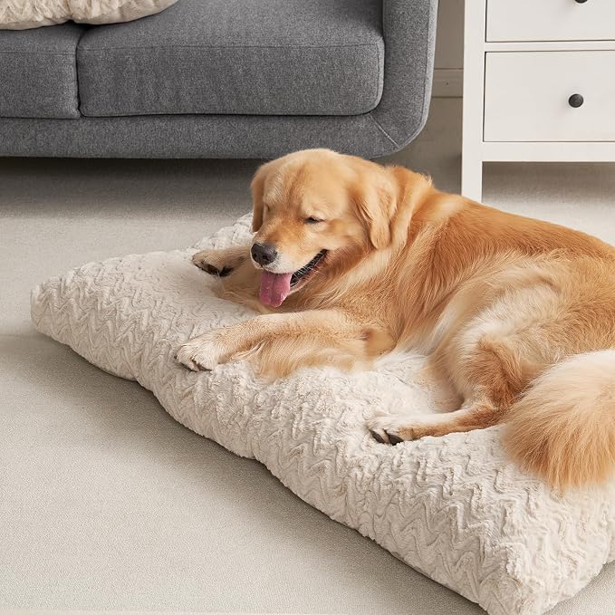 EHEYCIGA Washable XL Dog Bed for Crate 41x27 Inch, Kennel Pad for Extra Large Dogs Up to 65 lbs, Plush and Comfy Pet Sleeping Mat, Beige - Image 8