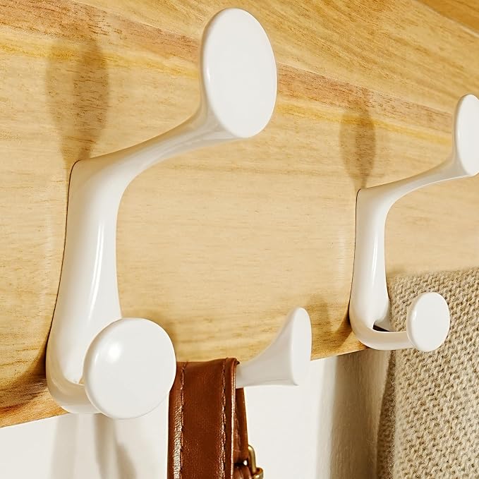 SKOLOO Wall Shelf with Hooks, 24-Inch Coat Rack Wall Mount with Shelf Organizer - Lightweight & Sturdy, 5 Tri Hooks - Perfect for Entryway, Hallway, Living Room, Bedroom, Mudroom, Natural & White - Image 7