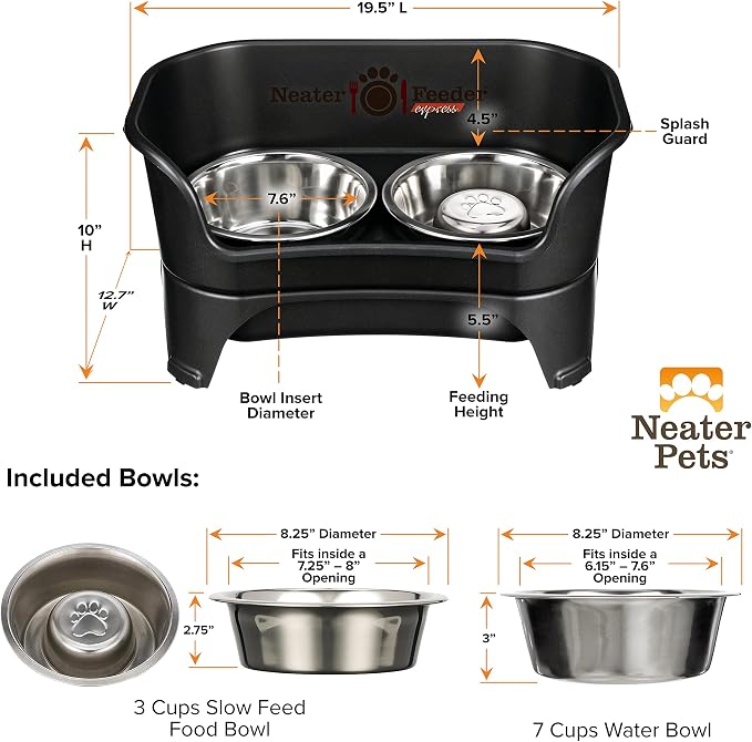 Neater Feeder - Express Model w/ Slow Feed Bowl - Mess-Proof Dog Bowls (M/L, Black) Made in USA – Elevated, No Spill, Non-Tip, Non-Slip, Raised Stainless Steel Food/Water Pet Bowls Aid Digestion - Image 9