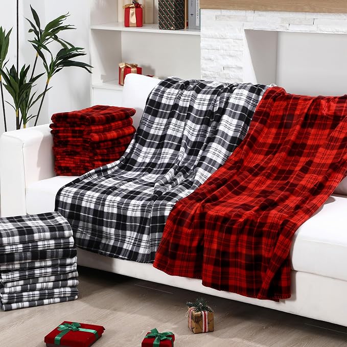 Preboun 24 Pack Bulk Christmas Soft Fleece Blankets 50 x 60 Inch Bulk Warm Lightweight Fleece Throw Blankets for Pet Bed Sofa Couch Office Wedding Gifts Travel (Striped Plaid) - Image 6